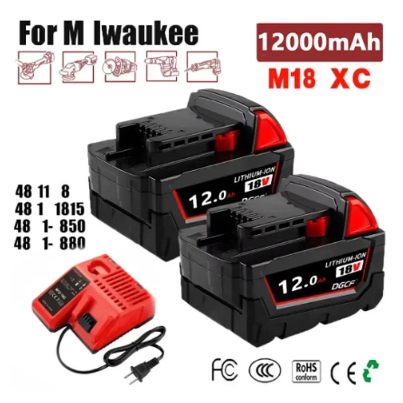 

M18 Battery 9.0Ah For Milwaukee 18V XC Li-Ion M18B5 48-11-1860 48-11-1840 48-11-1850 48-11-1830 48-11-1820 Replacement Batteries