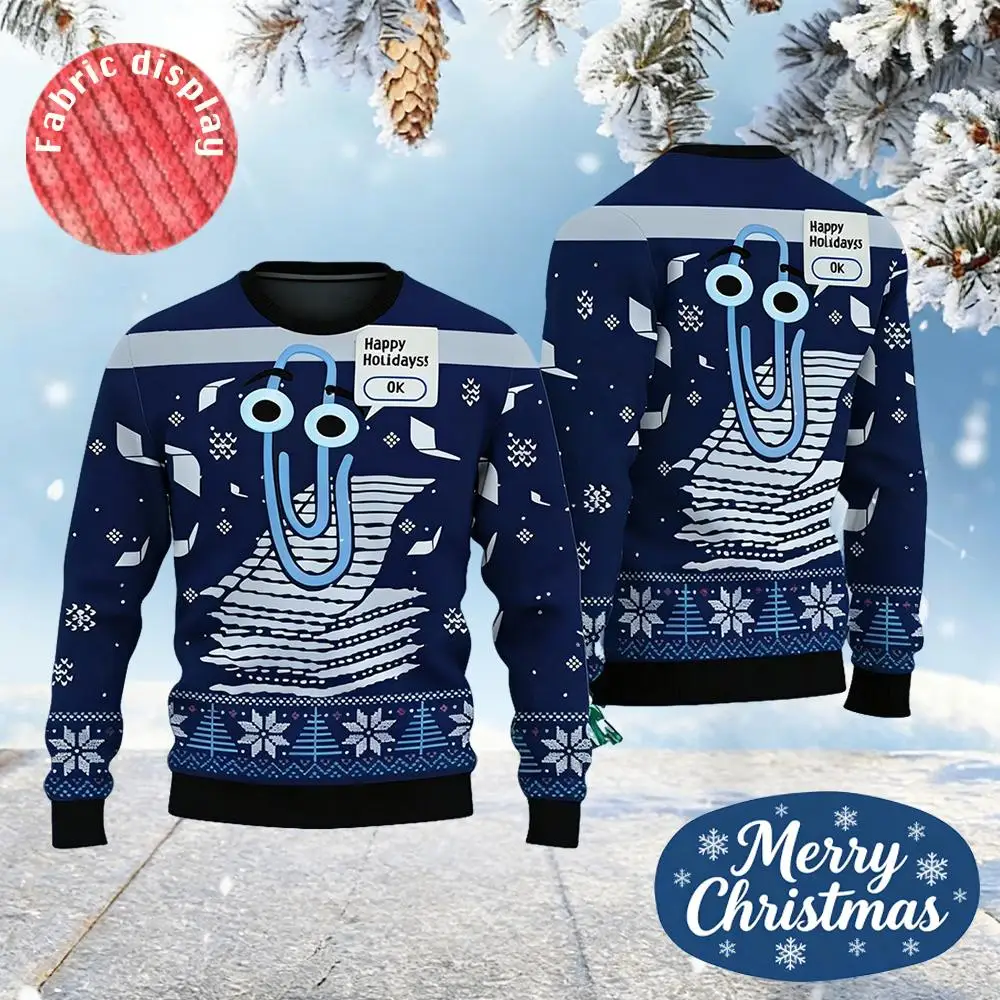 

Funny Cute Paperclip Ugly Christmas Sweater Men Women Personality 3D Print Pullover Sweater Unique Festival Long Sleeves Tops