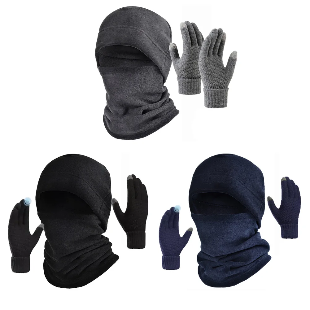 Chapeau d'hiver avec foulards et gants pour écran tactile, casquette de montre coupe-vent en polaire pour Sports de plein air, Ski, cyclisme, pour hommes et femmes