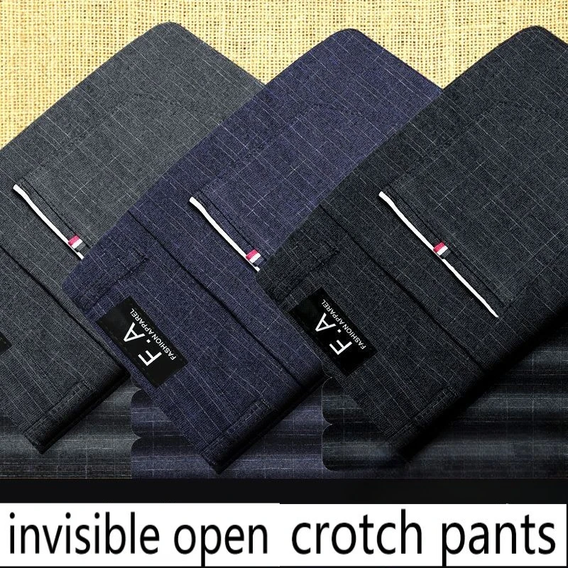 Invisible Open-crotch Pants Autumn New Slim-fitting Long Pants Men's Casual Pants New Business Trousers Dating Sex Free