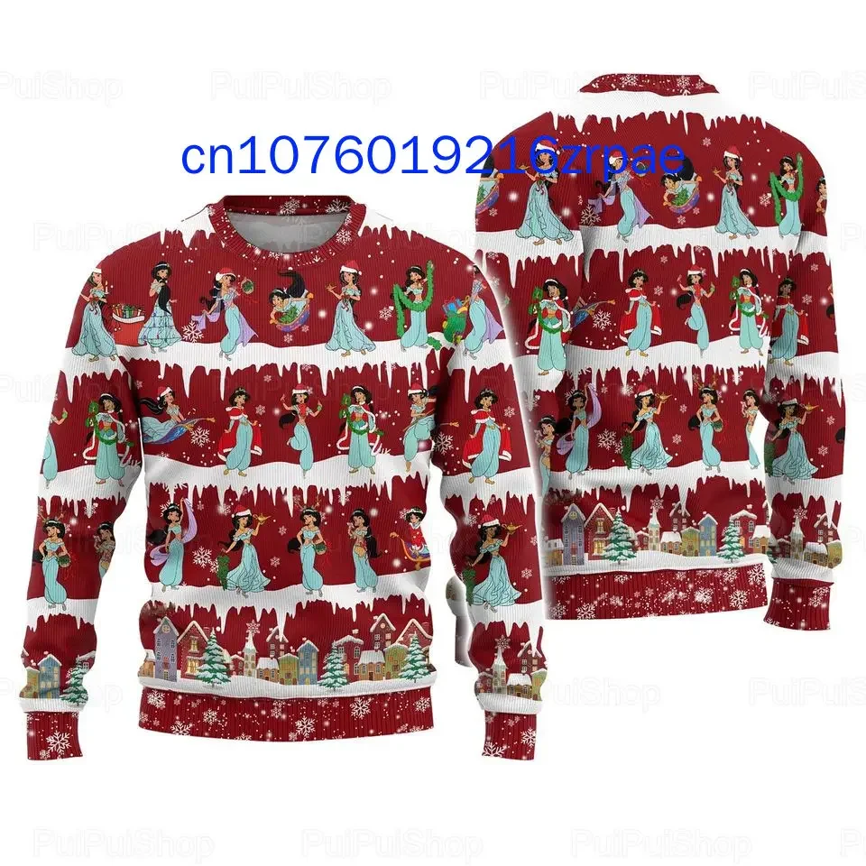 Disney Jasmine Princess Children's Christmas Sweater 3D Print Men and Women Casual Cartoon Sweatshirt Christmas Sweater