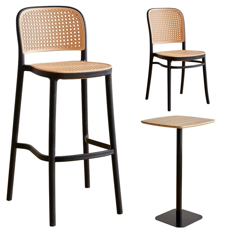 Modern Plastic Rattan Dining Chairs for Kitchen Furniture Home Back Stackable Desk and  Simple Outdoor