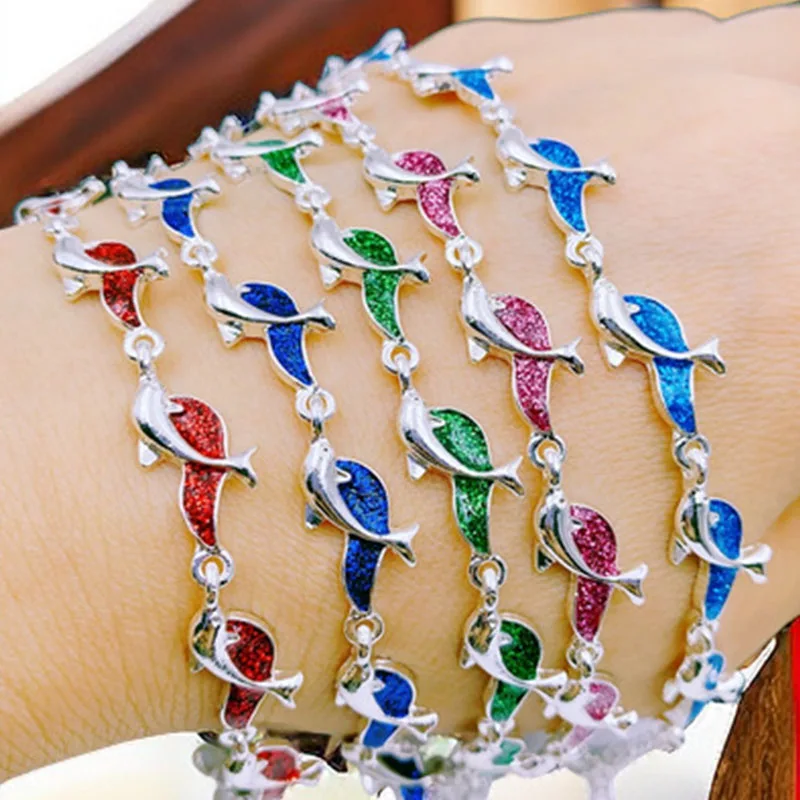 Fashion Charm Dolphin Blue Opal Sea Bracelets for Women Boho Animal Bracelet Beach Ocean Jewelry Gift Bijoux Female 2023 New