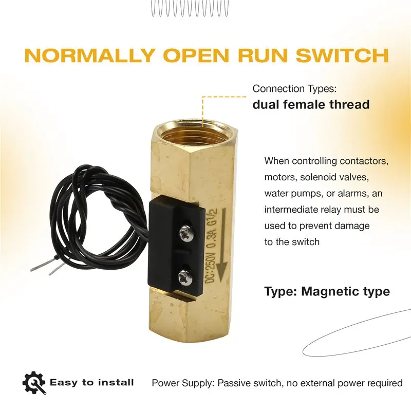 [NEW!A93G】 Brass Run Switch Flowmeter 1.5-3L/Min G1/2 Low Run Water Meter Normally Open Magnetic Sensor Industrial, BSP