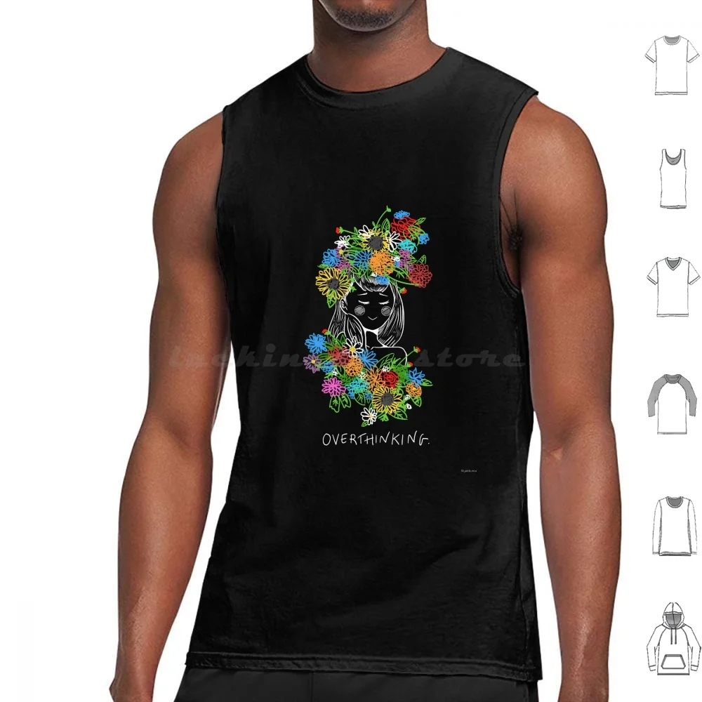 Overthinking. Tank Tops Print Cotton Delicate Cartoon Woman White Floral New Original Fanart Garden Anime Manga Japanese