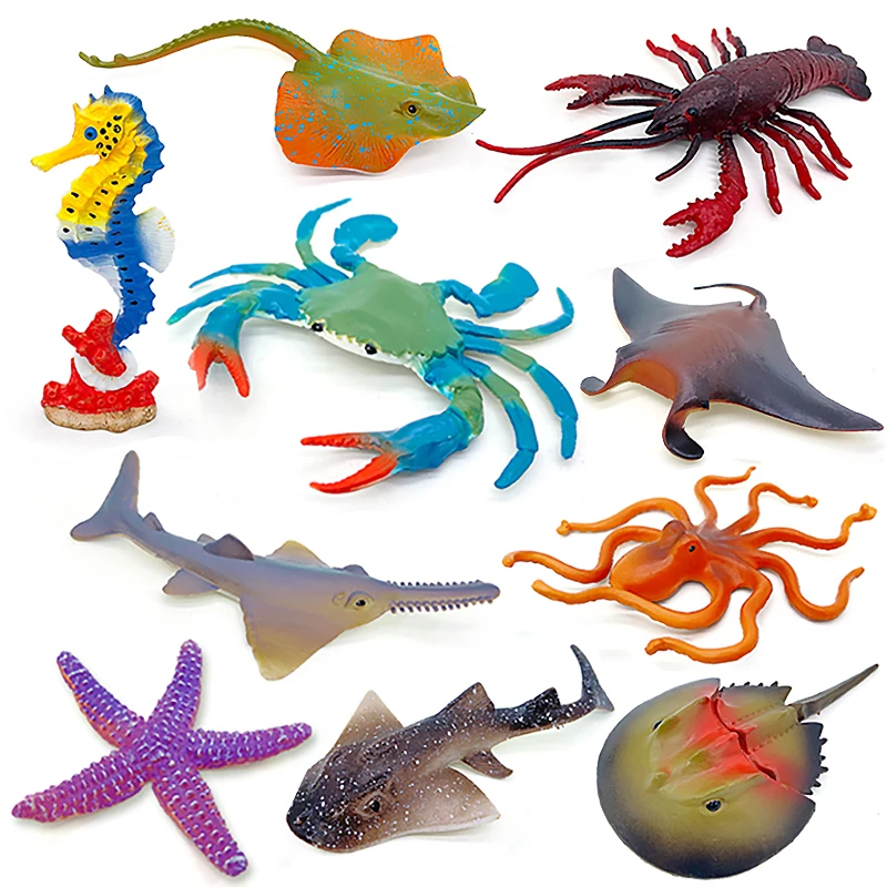 Diy Plastic Simulated Sea Life Toy Model eahorse lobster crab science Toys Action Figures Educational Collection Toy Kid