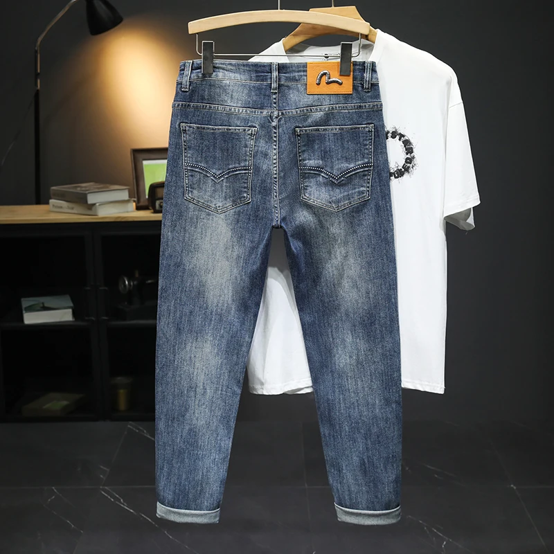 2024new fashion brand jeans men's summer thin casual slim fit trendy slim straight high-end trousers