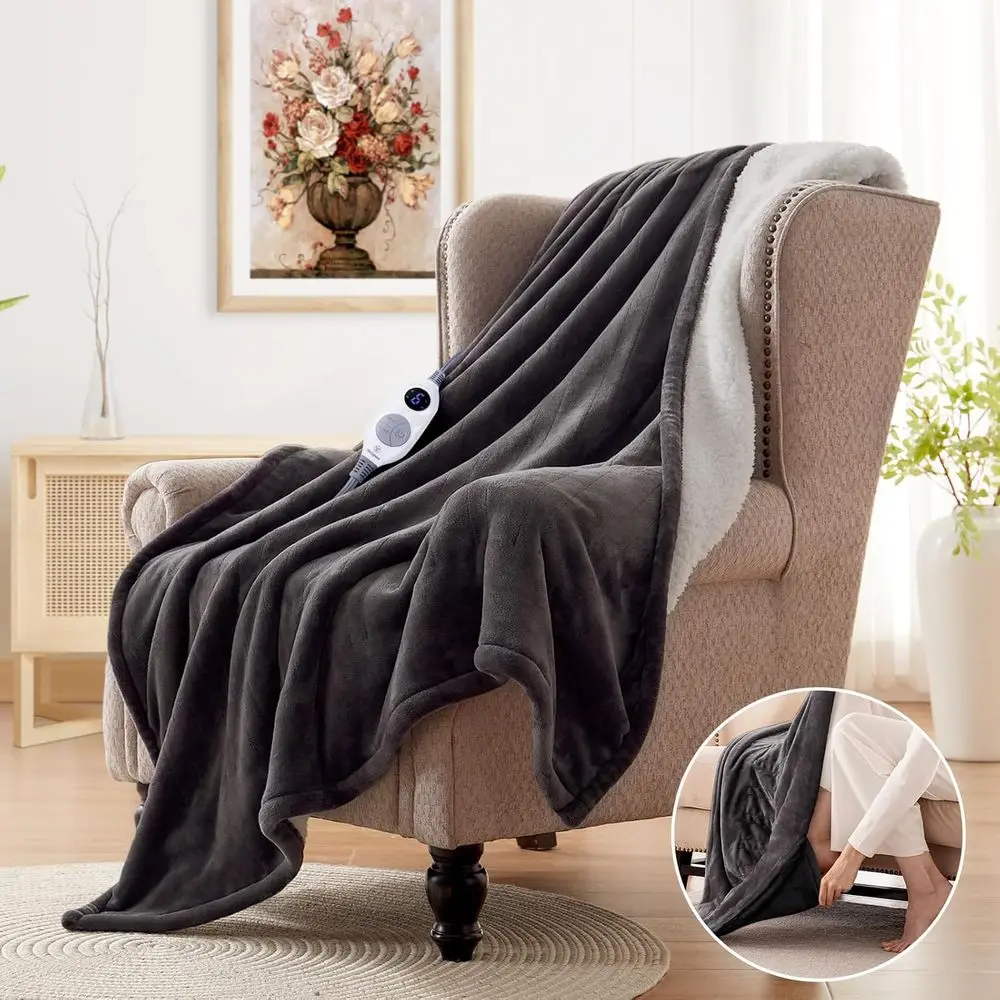 

Electric Throw Blanket with oot ket or Adults, Sot lannel to Sherpa Heated Throw with 6 Heating Levels & 2-10 Hours Time Setting