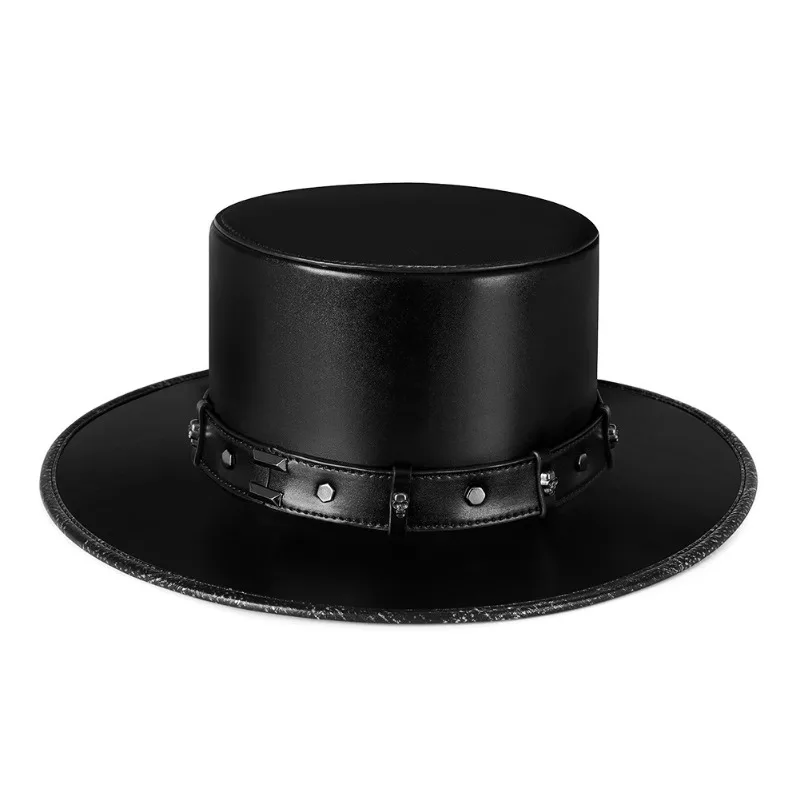 Vintage steampunk men's hat with top hat steampunk leather bowler hat halloween top hat gothic rave nightclub