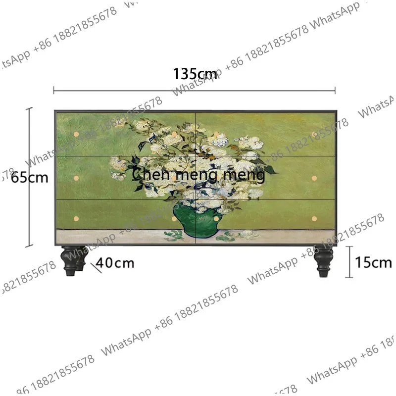 French retro style lacquer painting, solid wood dining side cabinet, entrance kitchen storage, bed and breakfast