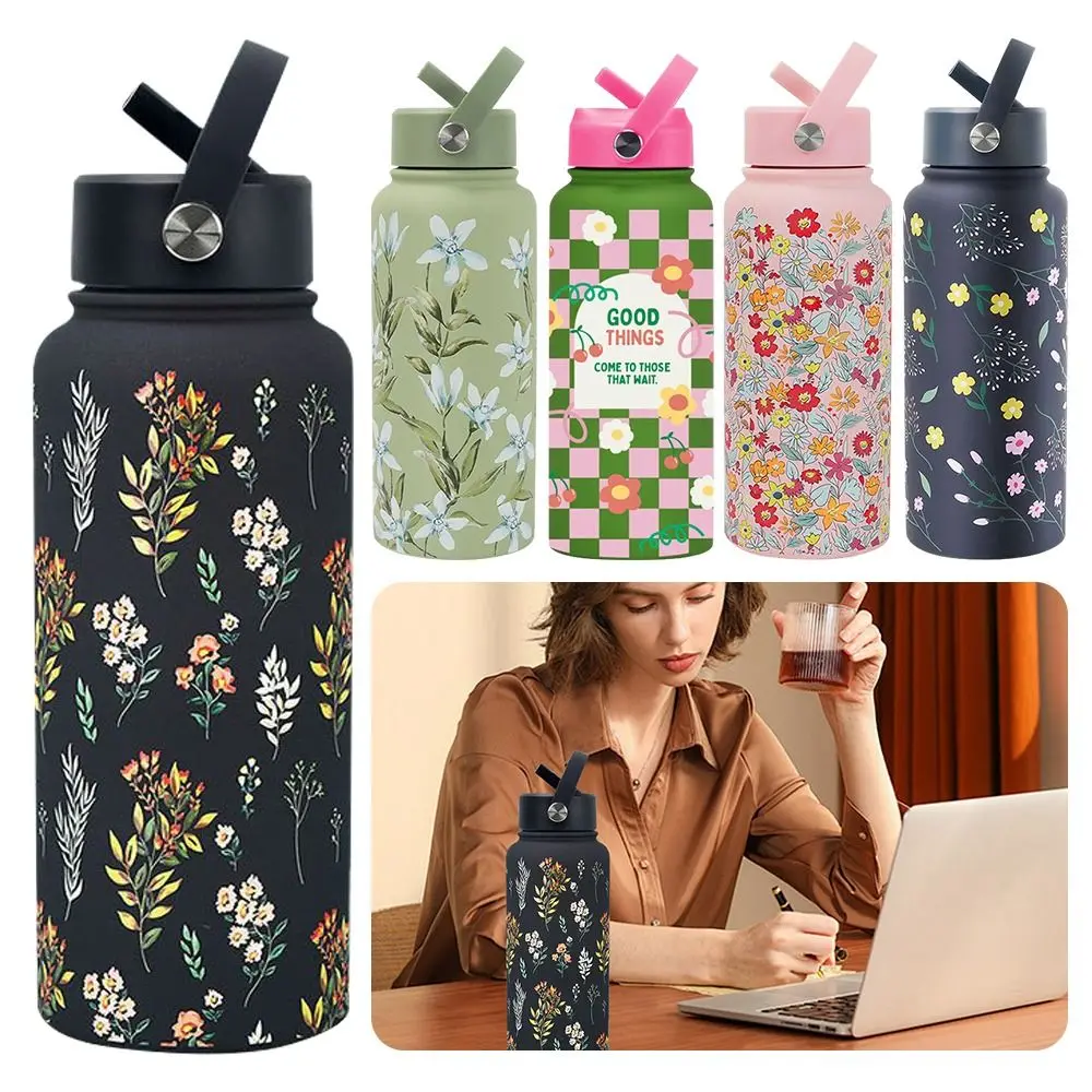 Stainless Steel Sports Water Bottle Vacuum Insulation 304 Stainless Steel Thermos Cup Straw Lid Printing Mouth