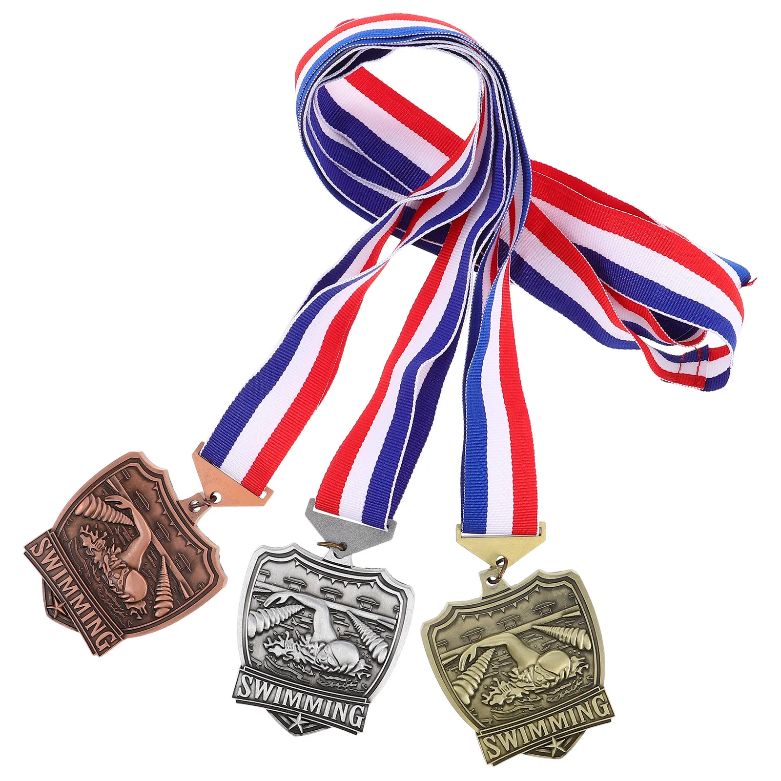 3Pcs Swimming Medals Zinc Alloy Handcrafted Vintage Style Swim Meet Trophy for Athletic Achievement Water Sports Event Medal