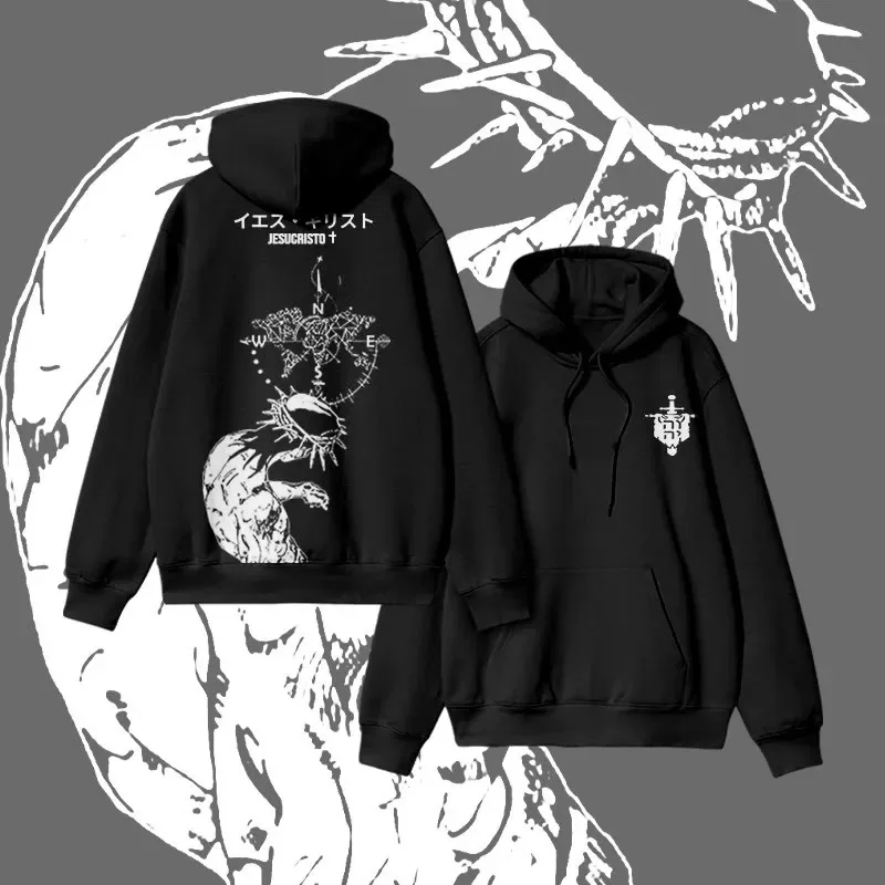 

2025 Autumn and Winter Unisex 100% Cotton Jesus Compass Print Hoodie High-end Luxury Is for Both Men and Women Top Y2k
