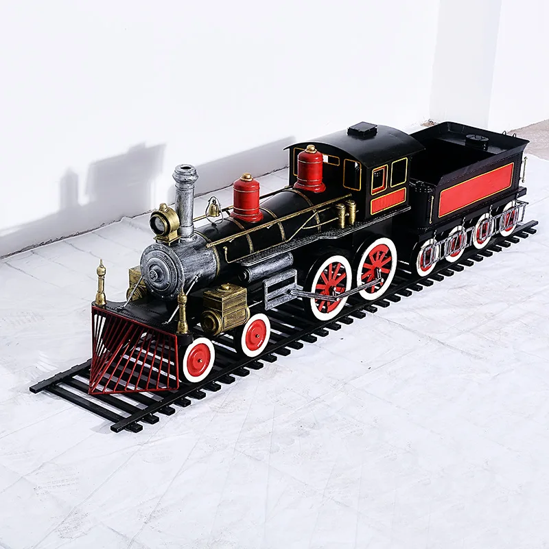 

175CM retro steam locomotive model ornament antique distressed tin sheet large train model