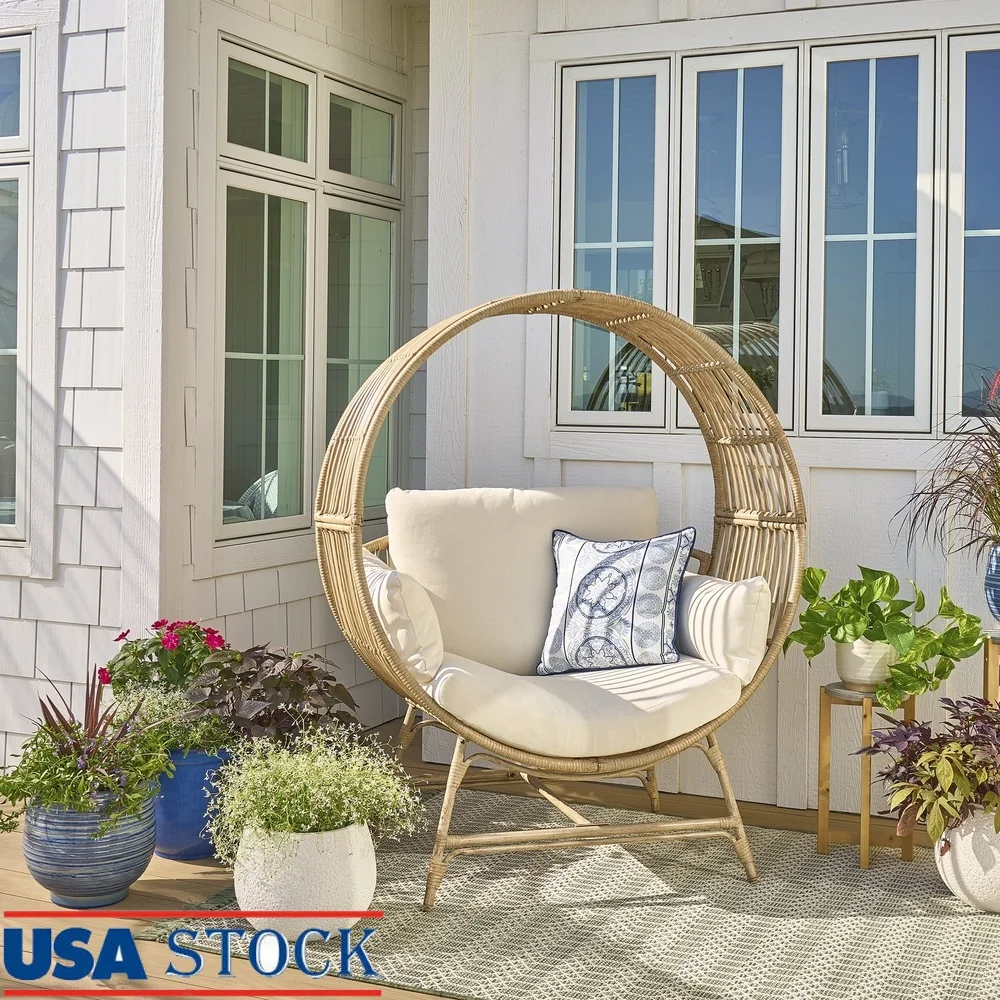 

Round Wicker Outdoor Egg Chair Comfortable Lounge Seat Cushions Patio Conversation Chair Weather Resistant Stylish Garden