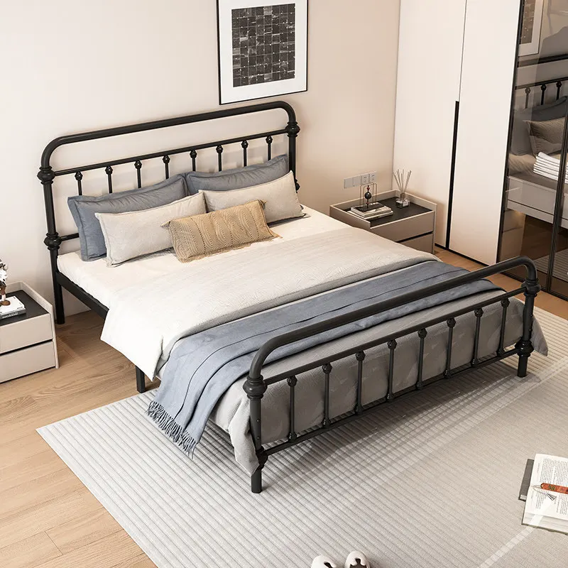 & Loft Modern Simple Durable Wrought Iron Bed Anti-Noise 1.5m Single Bed Thickened Iron Frame Detachable Design Hotel Use