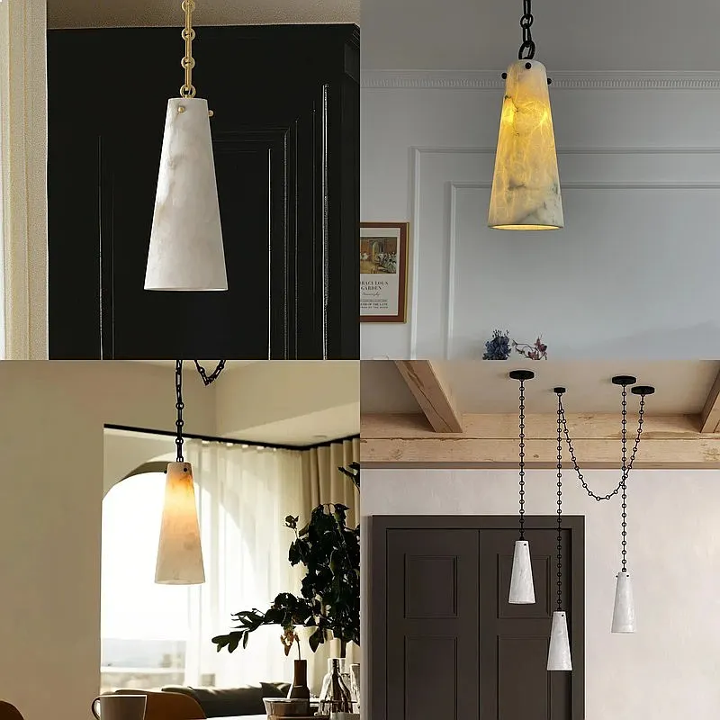 Natural Spanish Marble Led Chandelier Restaurant Bar Counter Bedroom Bedside Table Restaurant Designer Chain Alabaster Lighting