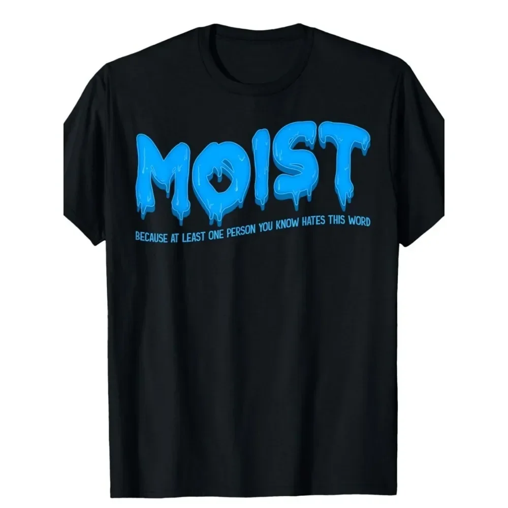 

Humorous And Edgy Moisture-Themed T-Shirt for Adults Featuring Bold Blue Dripping Text And Slogan Print. This Glossy, Loose-Fit