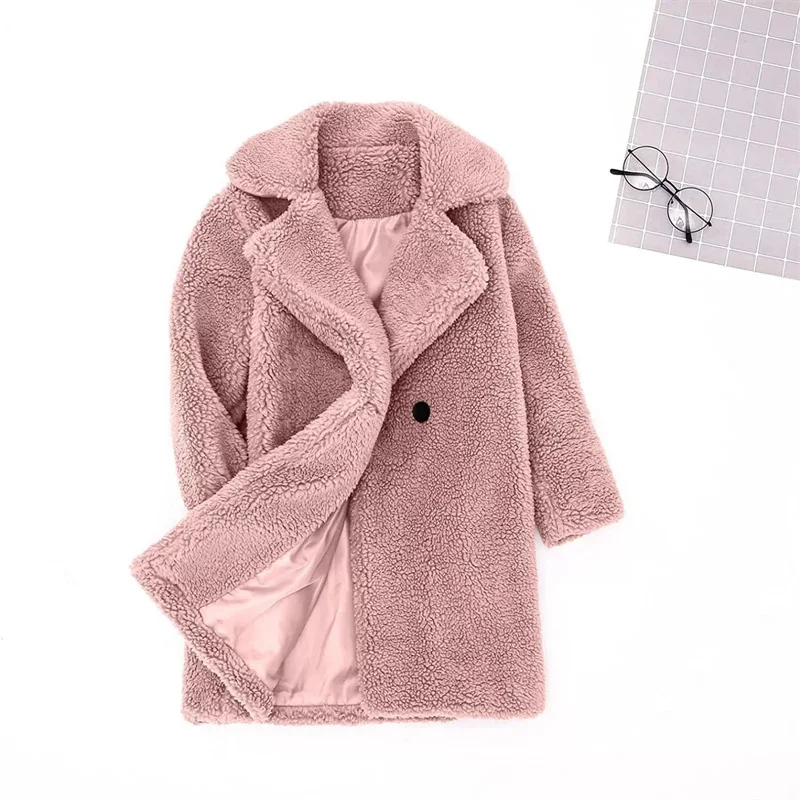 2-6Years old Girls Winter Warm Jacket Fur coat Children\'s lapel coat 2024 new Children\'s solid color coat casual plus long coat