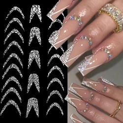 1 Sheet Reflective Glitter 3D Nail Sticker Sparkly Gold Silver Line French Tips Decals DIY Nail Art Sliders Manicure Decorations