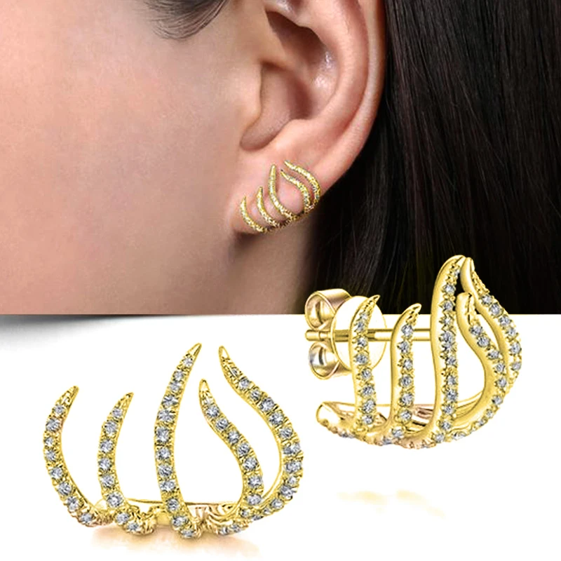 Huitan Trendy Multilayer Claws Stud Earrings for Women Silver Color Fashion Contracted Ear Piercing Accessories Dropship Jewelry