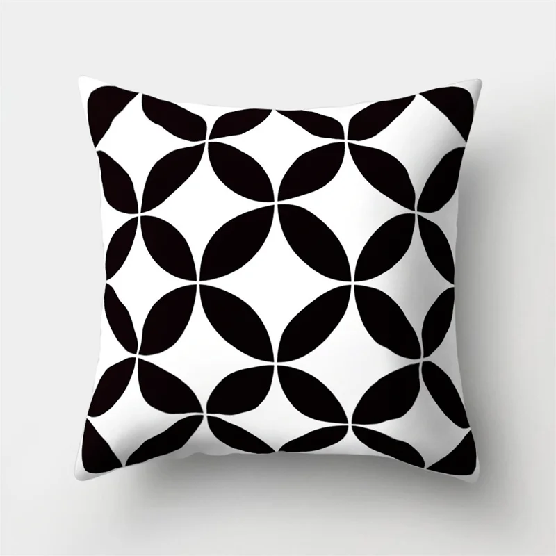 Black and white geometric lines square polyester cushion cover for home living room bedroom sofa decorative pillowcase