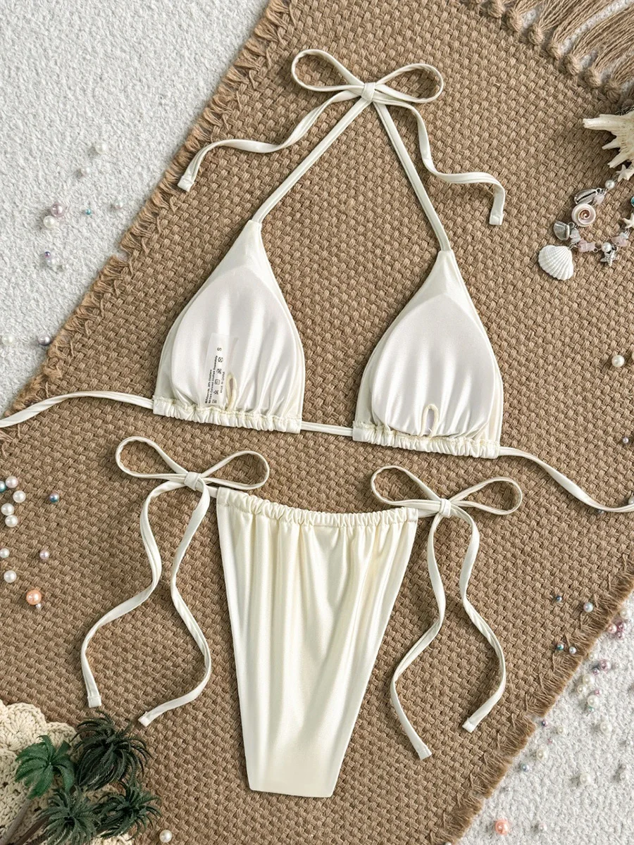 ชุดว่ายน้ำบิกินี่ไมโครมินิลายต้นมะพร้าว 3 มิติ ประดับมุก สำหรับผู้หญิง ชุดว่ายน้ำสองชิ้น