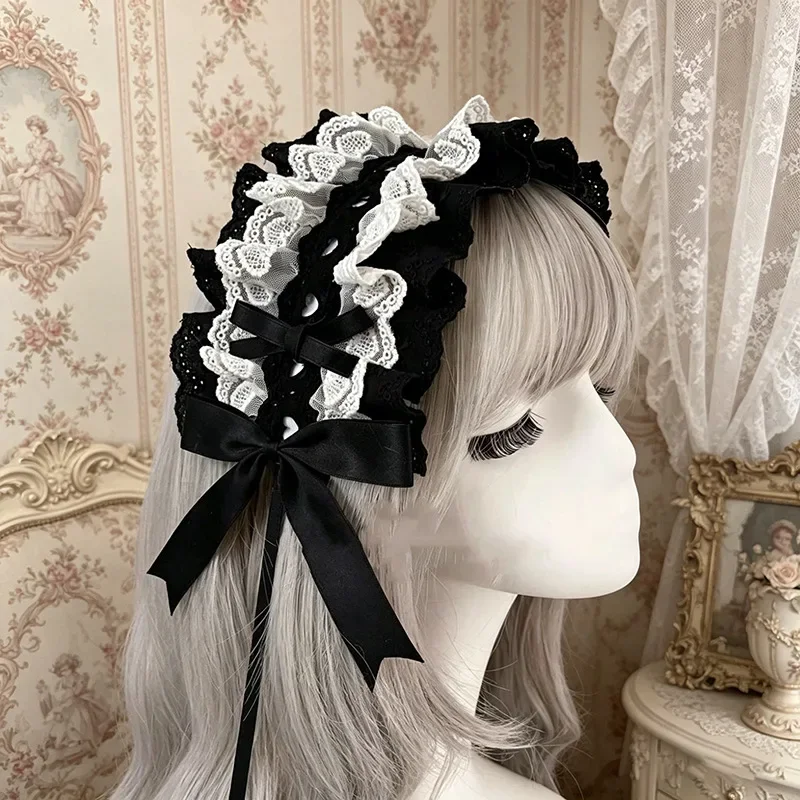 Pince à cheveux Kawaii Sweet Lolita en dentelle avec nœud et ruban, accessoire capillaire élégant fait main pour le quotidien et les tenues Lolita