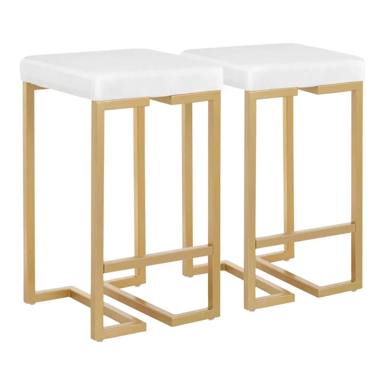 Sgabello da bancone contemporaneo glamour da 26 pollici in oro con cuscino in velluto bianco