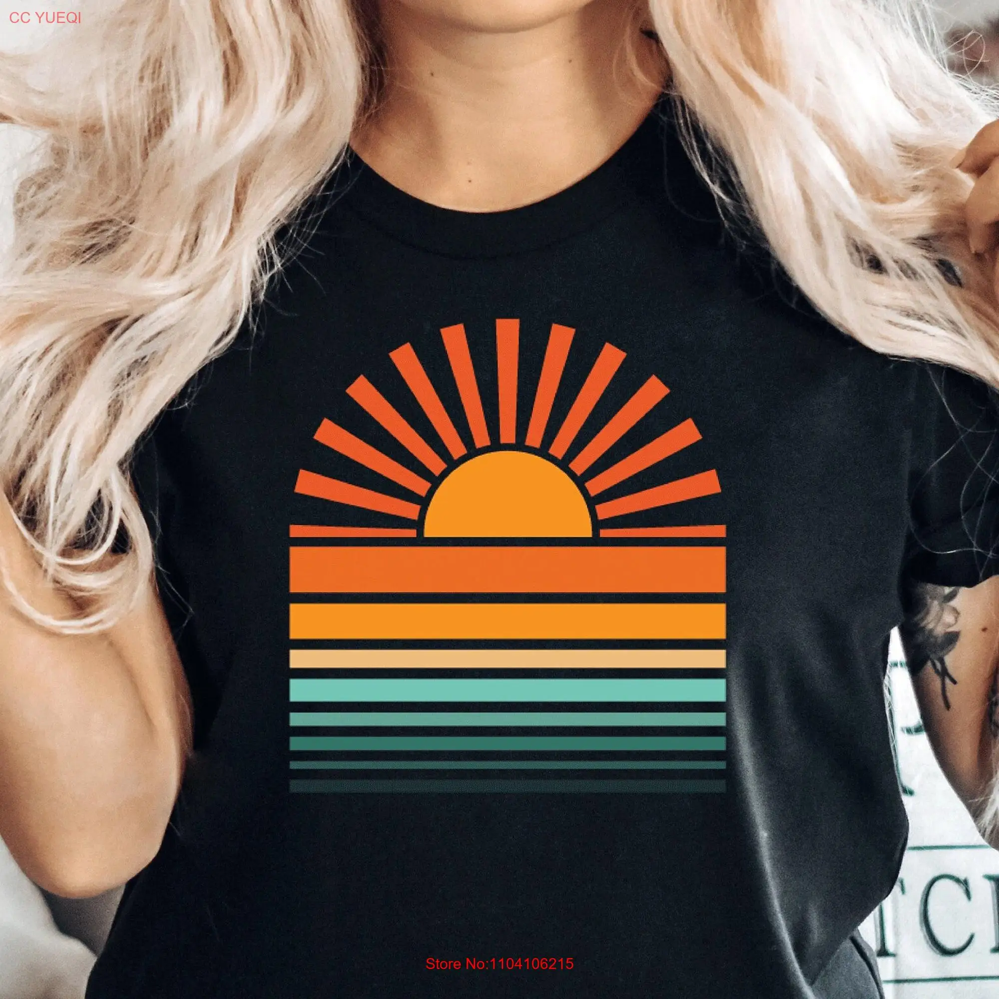 Retro Sunshine T Shirt Sunset Rays Wavy Vintage Sun Beachy Vibes Summer Time PCA496 long or short sleeves