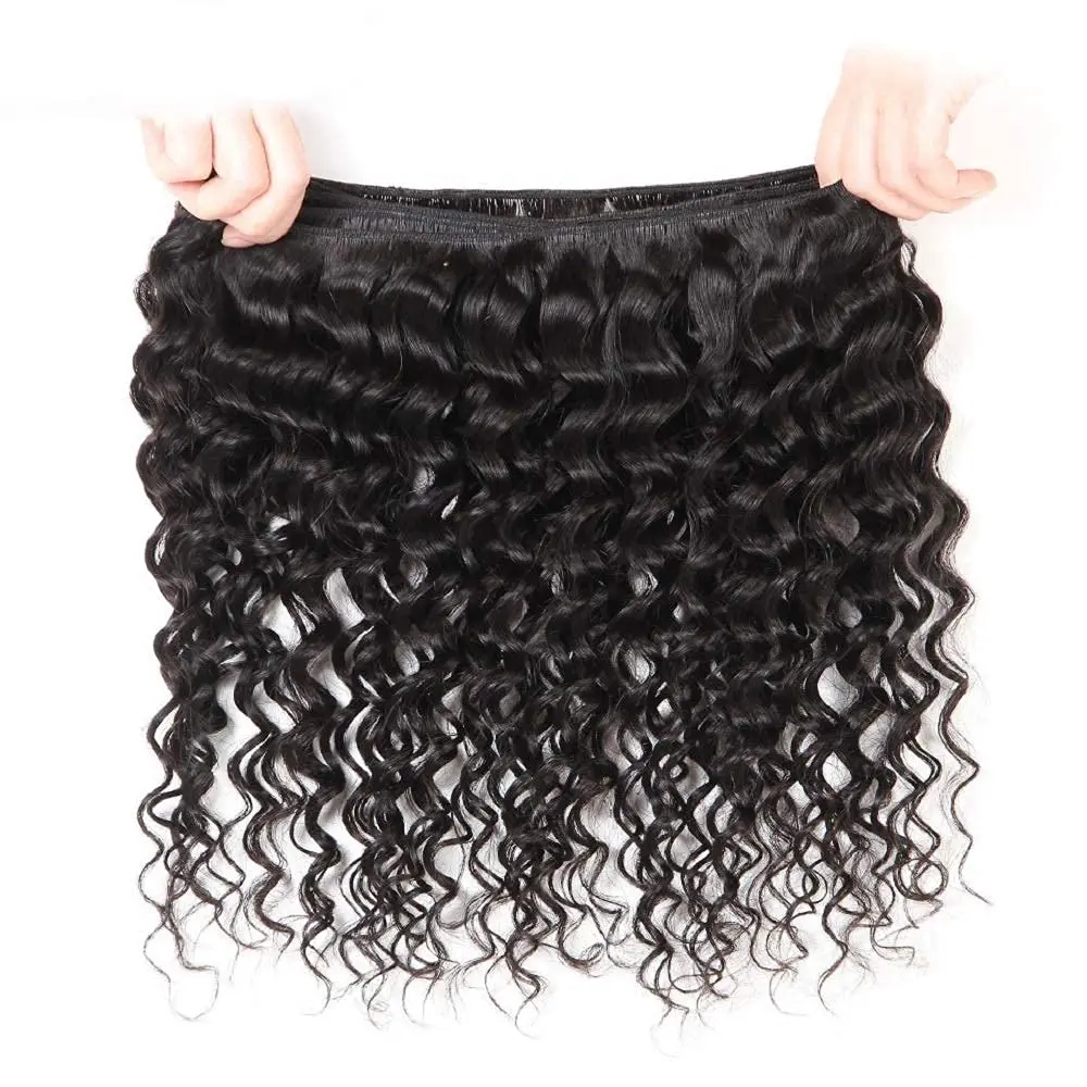 Brazilian Deep Wave Hair 3 Bundles 100% Human Hair Bundles Natural Black Remy Hair Extensions