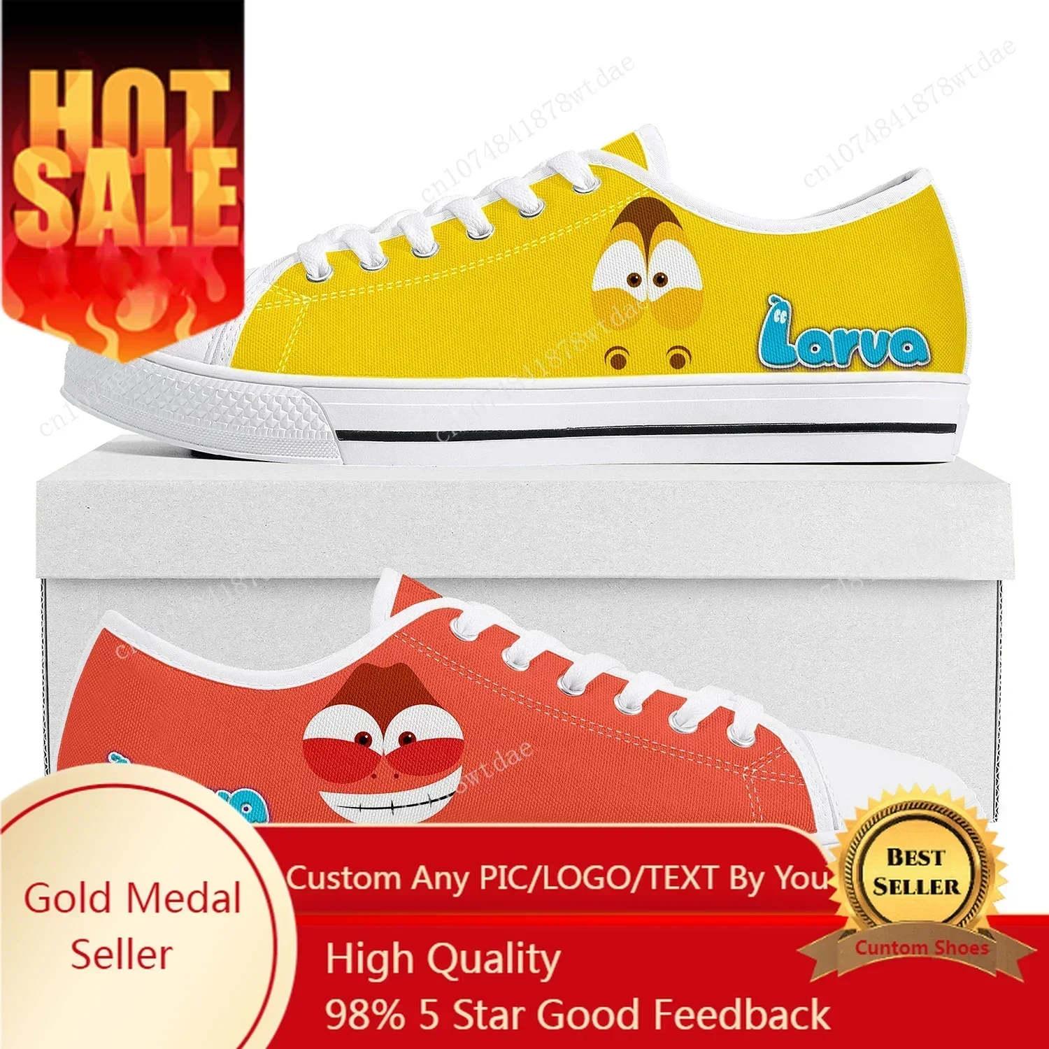Larva Low Top Sneakers Womens Mens High Quality Canvas Sneaker Couple Anime Cartoon Comics Manga Custom Made Shoes