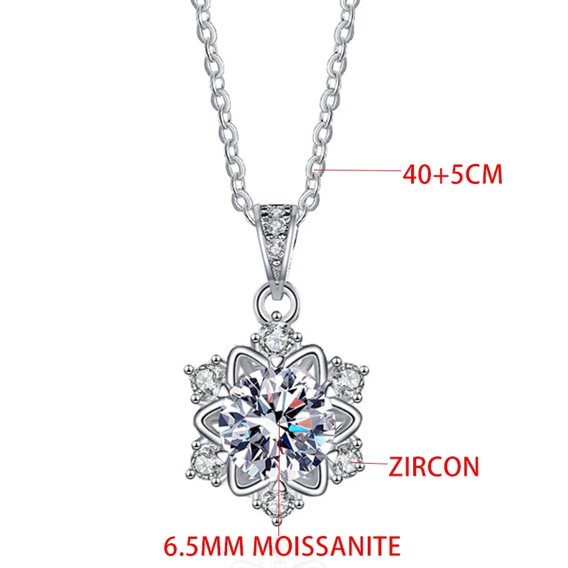 TFGLBU 1CT Genuine D VVS1 Moissanite Necklace for Women Shine Snowflake 925 Sterling Silver Pendant Christmas Gift Fine Jewelry