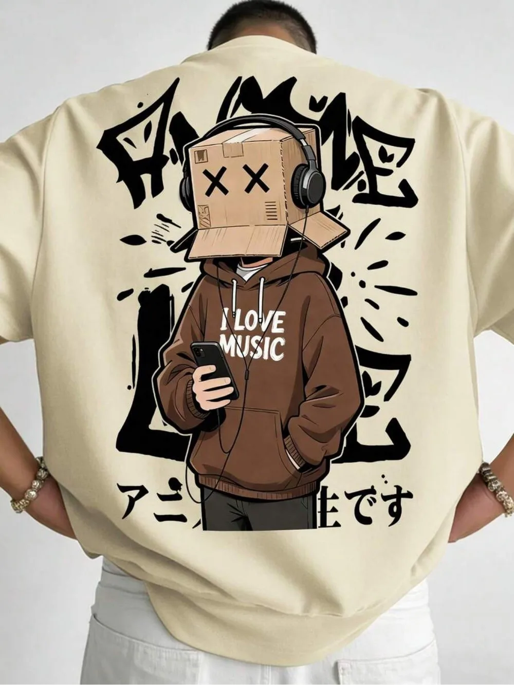 Amerikanisches Herren-Sommer-T-Shirt mit Kartonbox-Cartoon-Charakter-Buchstabendruck, mikroelastisch, atmungsaktiv, Rundhals, für Outdoor und Streetwear. – Detail 16