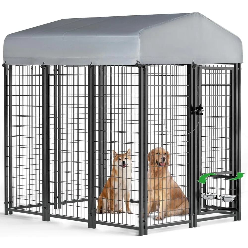 

6x4x6ft Large Outdoor Dog Kennel with Rotating Dog Bowl,Heavy Duty Dog Run,Dog Playpen Fence with UV-Resistant Waterproof Roof,