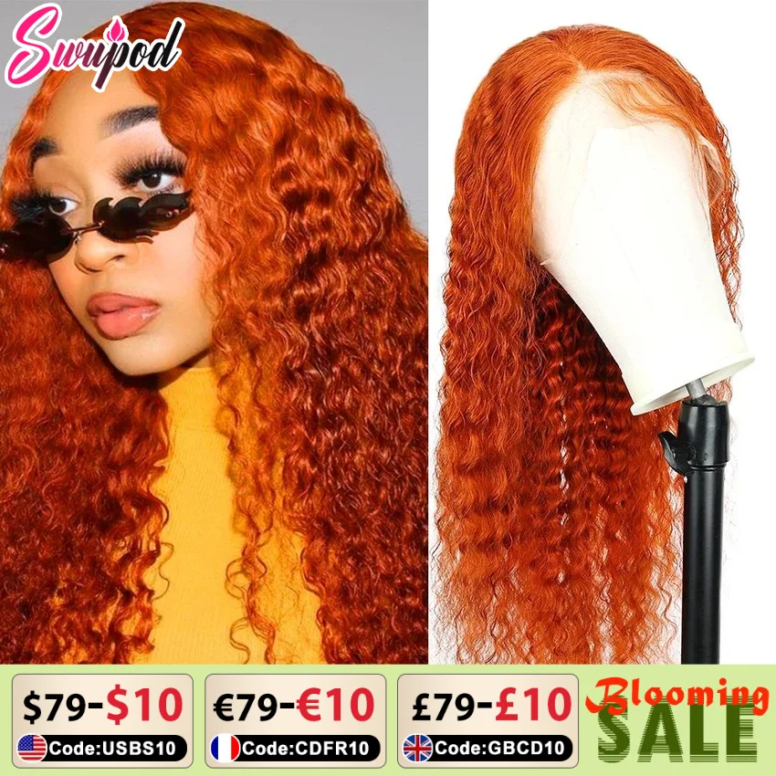 250 % Ingwer-Orange, 13 x 6, tiefe Welle, HD-Spitze-Frontal-Perücke, farbig, 13 x 4 Lace-Front-Perücke, wassergelockt, 100 % Echthaar-Perücken, vorgezupft