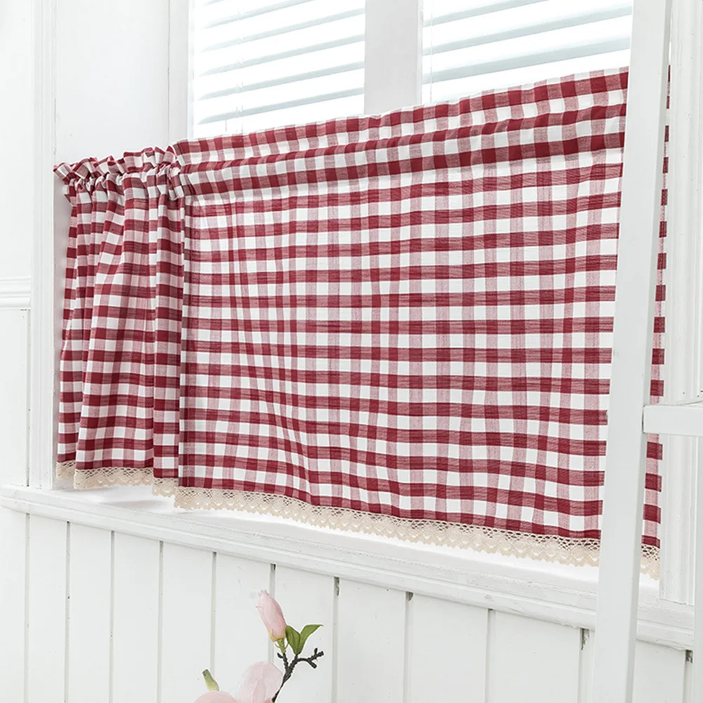 

1Pcs Plaid Lace Curtain for Home Stylish Light Filtering Drapes Suitable All Season Window Curtain for Living Room Bedroom Dorm