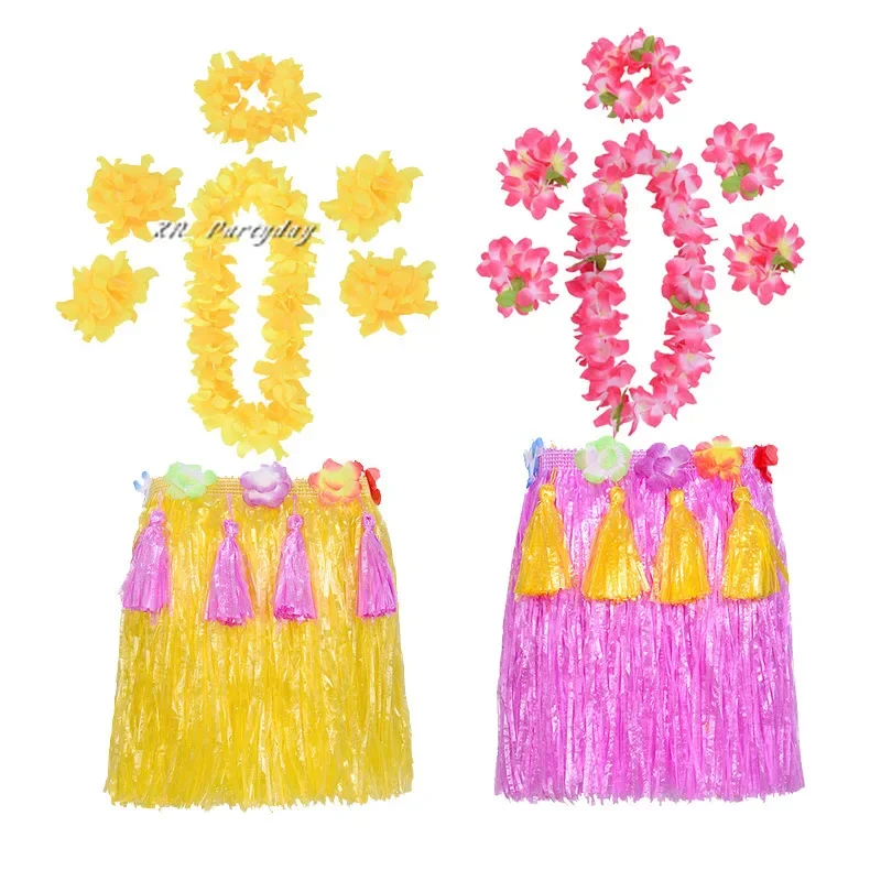 Jupe Hula hawaïenne en Fibers plastiques pour filles et femmes, 40cm, costume en herbe, robe de danse à fleurs, fête de plage hawaïenne