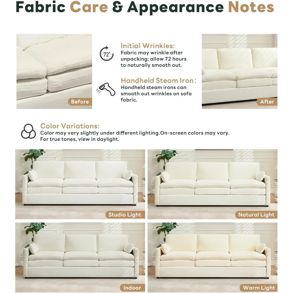 Sofá moderno, sofá nuvem de 89" com travesseiros, assento de mola com bolso, confortáveis almofadas de espuma de pelúcia de 3 lugares