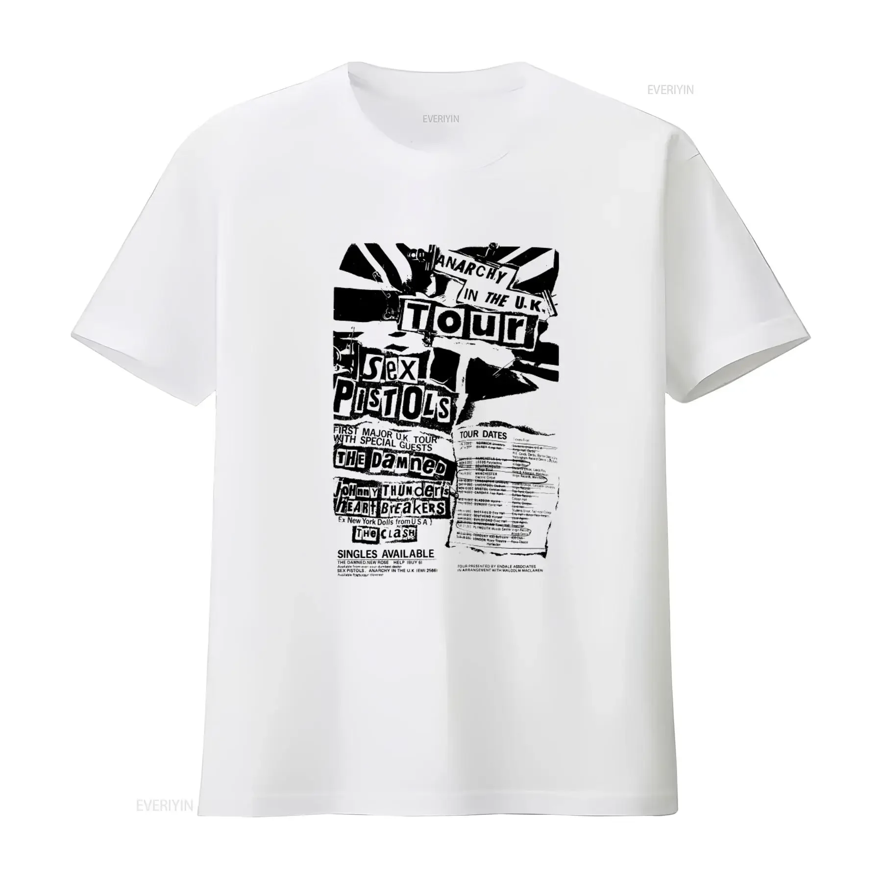 T-shirt Sex Pistols 1980s Tour, style punk rock vintage, graphique polyvalent, élégant, pour un usage quotidien, homme
