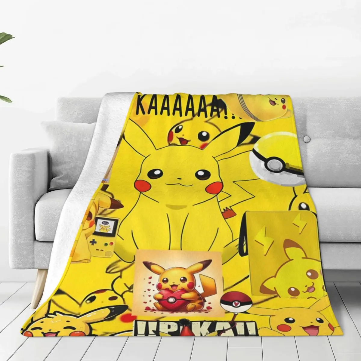 Poke-mon Pikachu Blanket Soft Warm Fluffy Plush Throw Blanket For Couch Bed Camping Flannel Bedspread Bed Cover