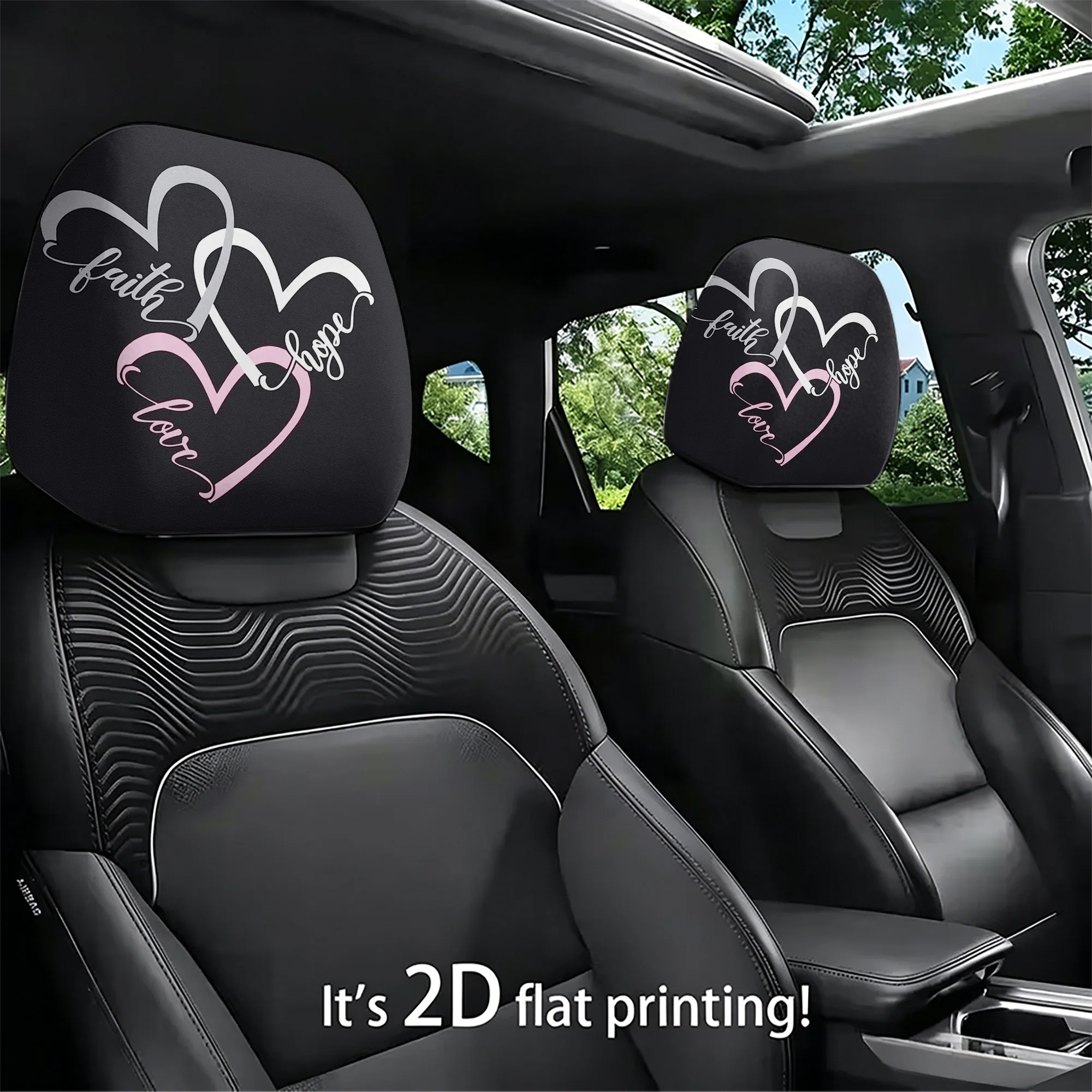 2pcs Heart-Patterned Car Headrest Covers, adding a decorative touch to your car’s interior. Filling not included. Easy to instal