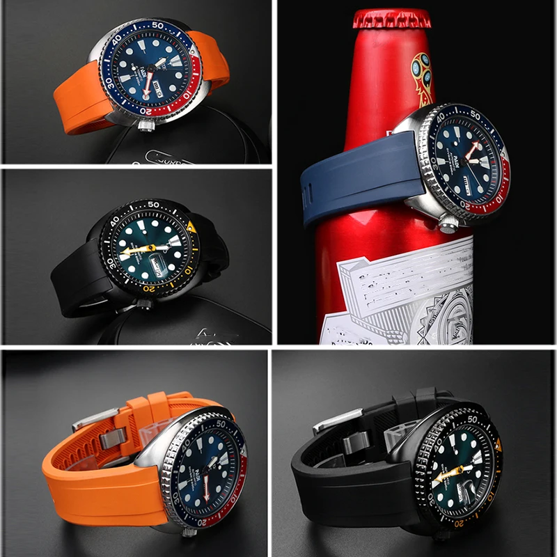20mm 22mm Fluorine rubber Watchband For Seiko PROSPEX PADI Turtle Abalone SRPE99K1 SRPA21J1 SRP777 SRP773 SRPC25 watch strap