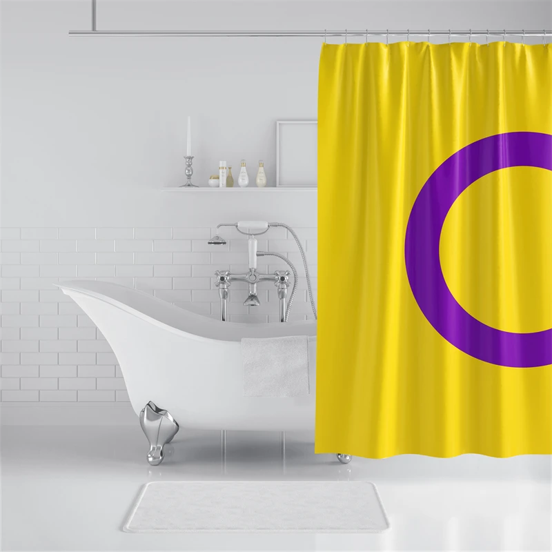 Aertemisi Intersex Pride Flag LGBT Shower Curtain Set with Grommets and Hooks for Bathroom Decor