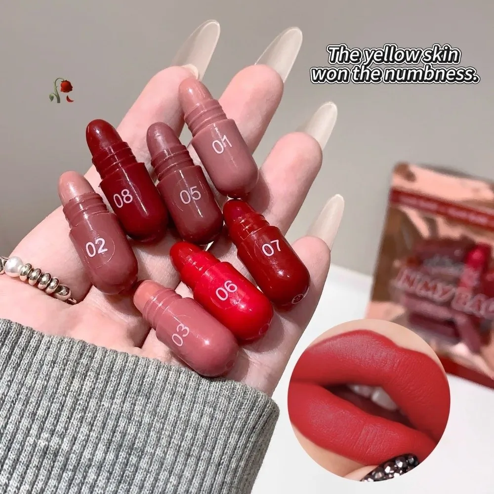 8 Colors Pill Lipstick Set Velvet Matte Non-Sticky Texture Capsule Lipsticks Waterproof Long Lasting Mini Lip Makeups Daily Use