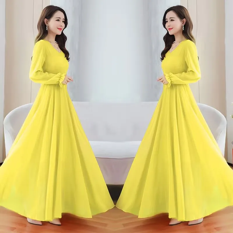 Light Luxury Temperament Solid Color Dress High-End Plus Size Women\'s Spring/Summer French Dress Chiffon Long Dress Purple White