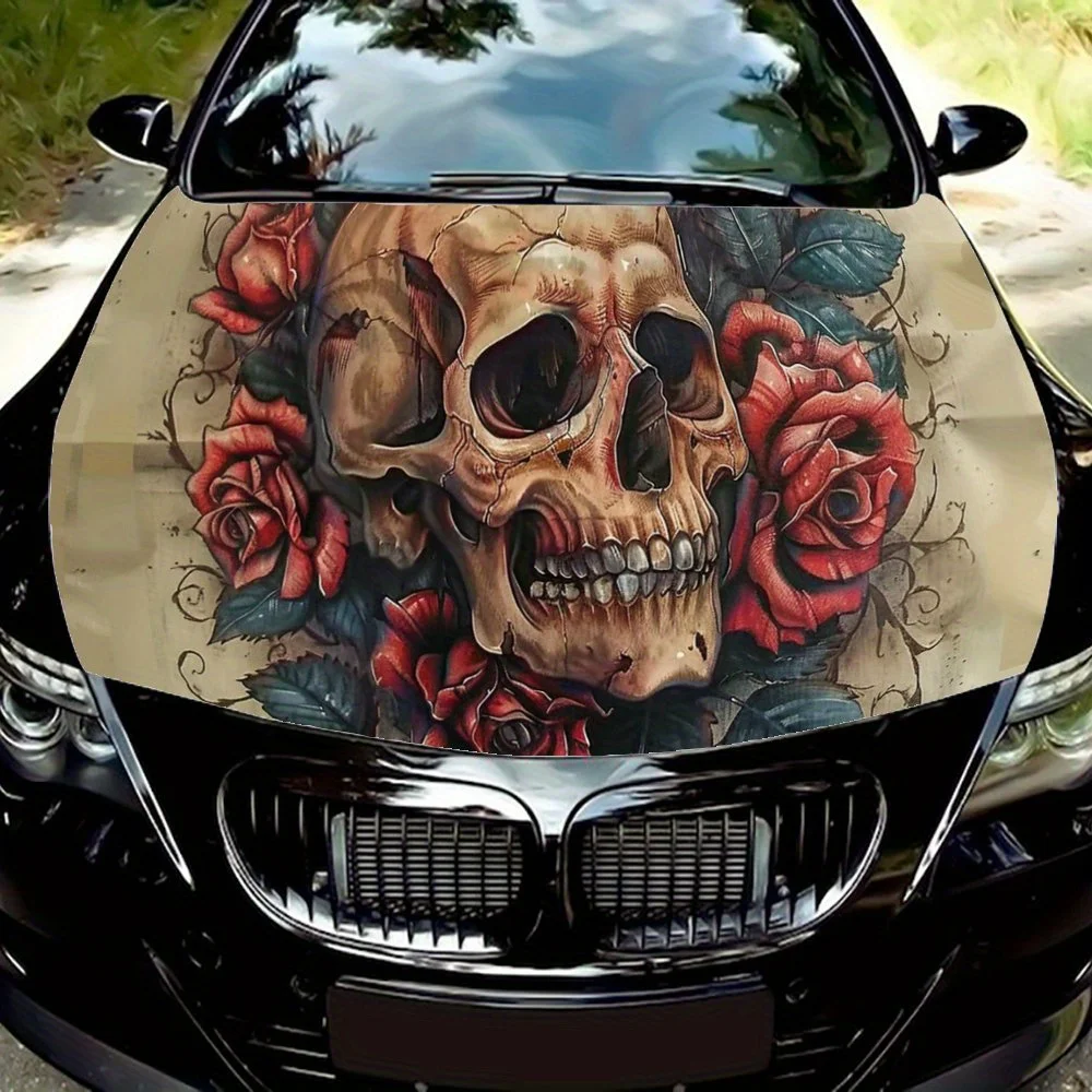 

Roses Surround Skull Head Car Hood Wrap Color Vinyl Sticker Truck Graphic Bonnet Auto Accessories Decoration Protect Decal Gift