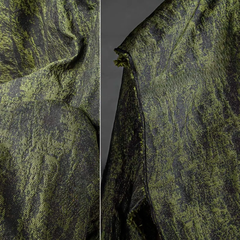 Green Gilded Black Cotton Hemp Tihua Cloth Creative Retro Special Texture Folded Coat Cheongsam Clothing Fabric