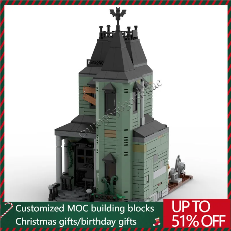 

859 шт. MOC, креативный городской вид на улицу, модульная модель дома с привидениями, архитектурный строительный блок, сделай сам, детская сборка, кирпичи, игрушки, подарок