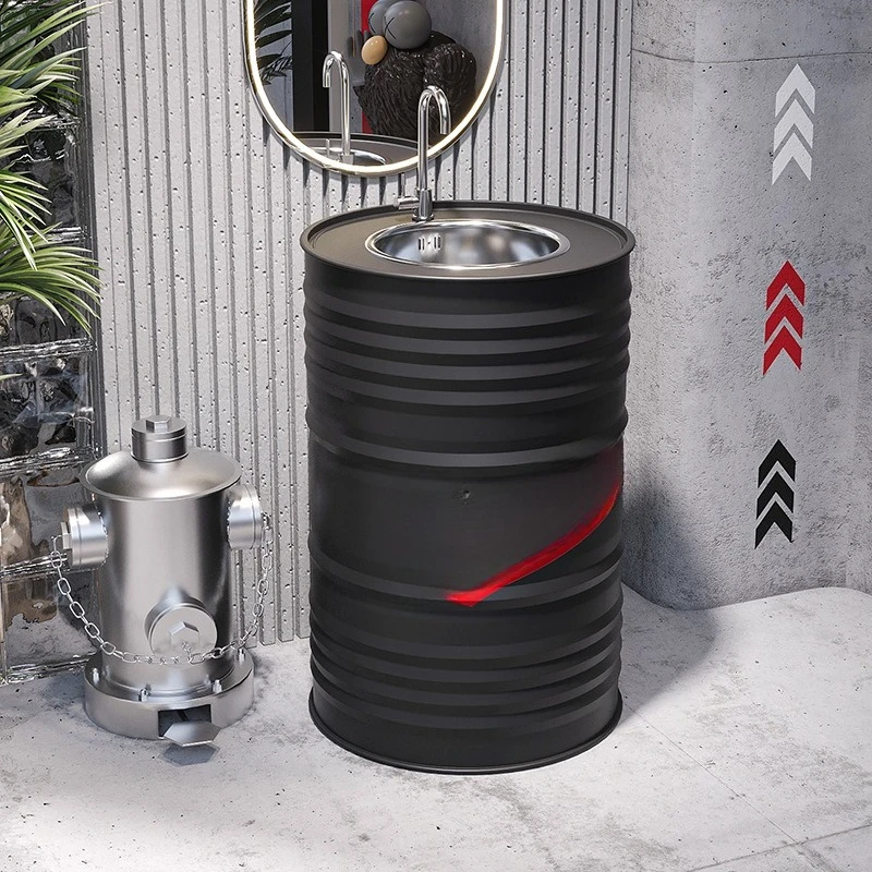 Retro industrial style iron washbasin creative oil drum bathroom sink toilet column washbasin